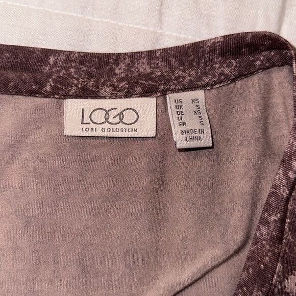 LOGO XS Brown Ivory Almost Mauve Asymmetrical V-Neck Quarter Sleeve Tunic - Picture 8 of 12